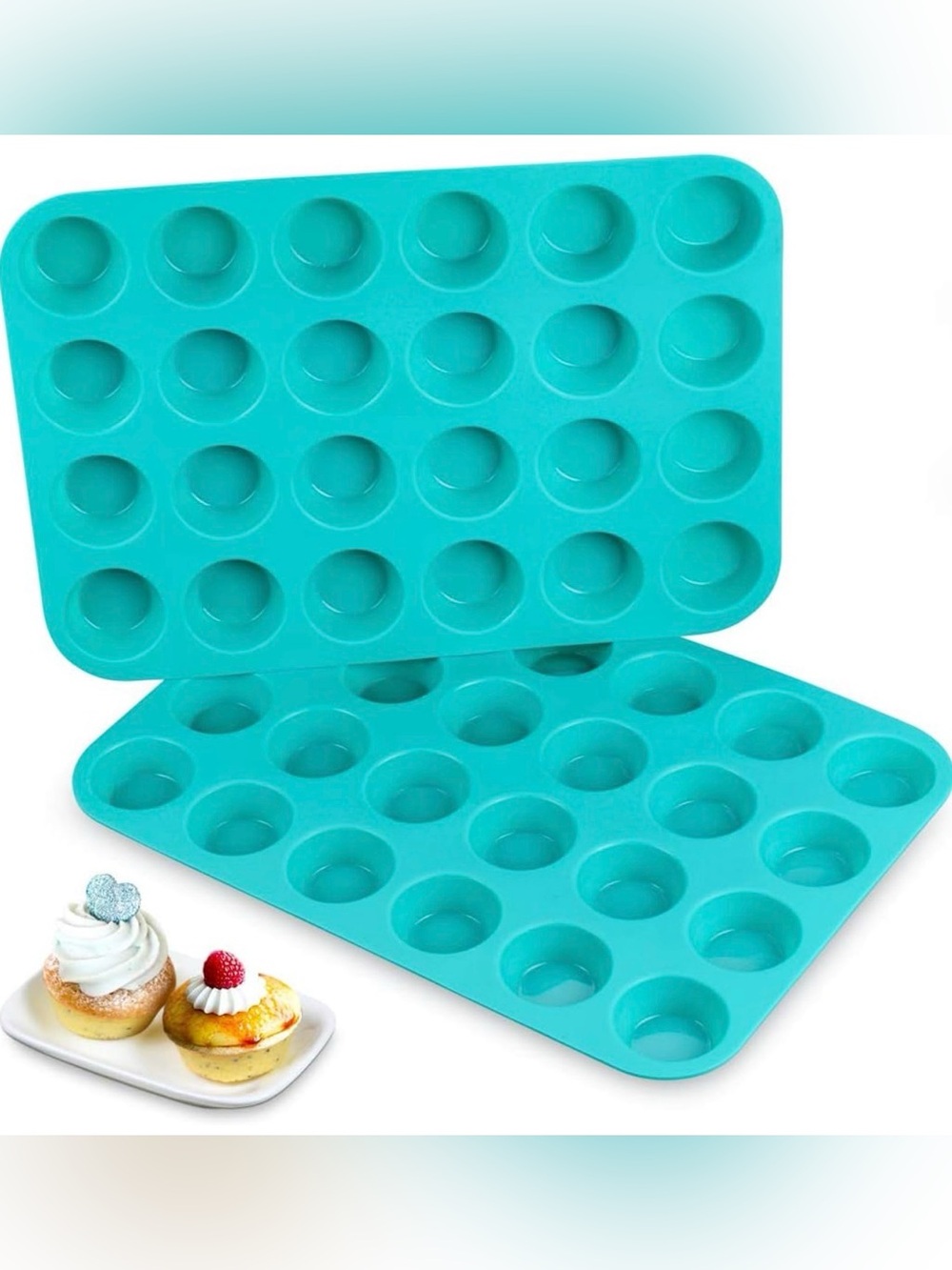 2 Mini Muffin Pan 24 Mini Cupcake Pans Silicone Molds Food Grade Silicone